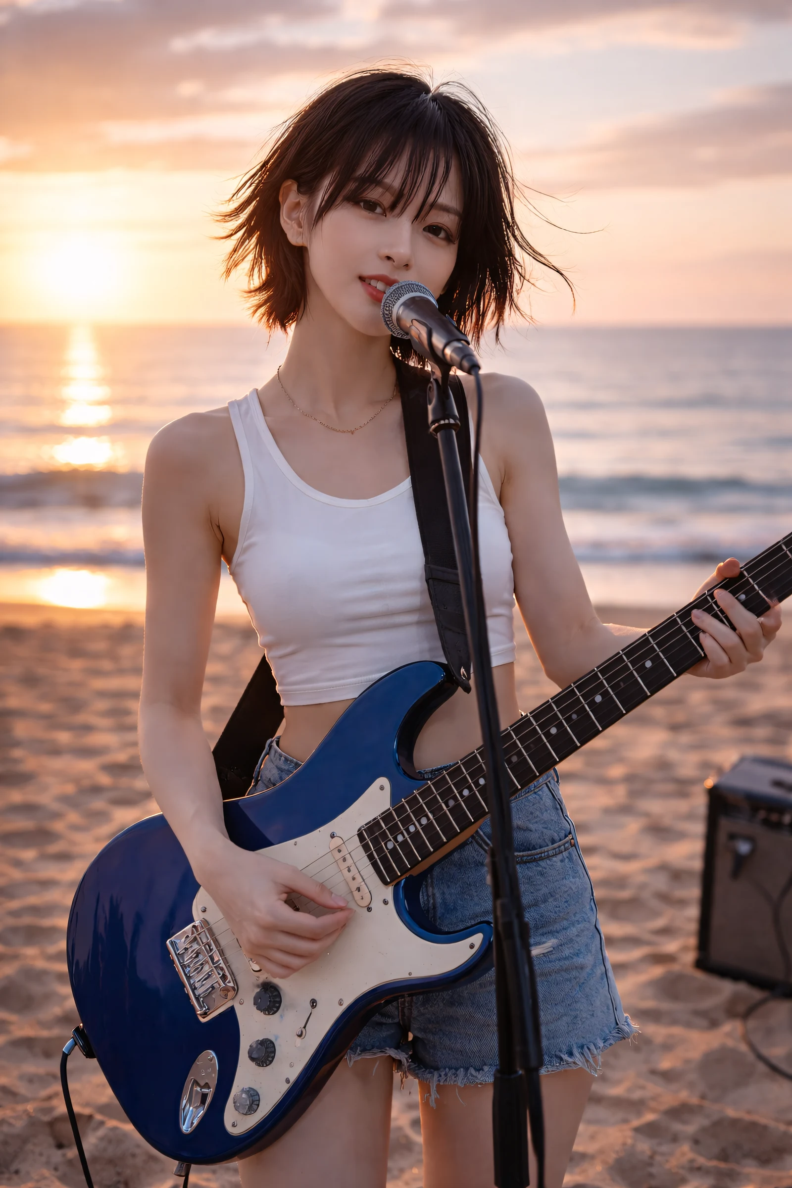Blue Halo 부클렛 이미지 — 해변에서 기타를 연주하는 SHINHWI