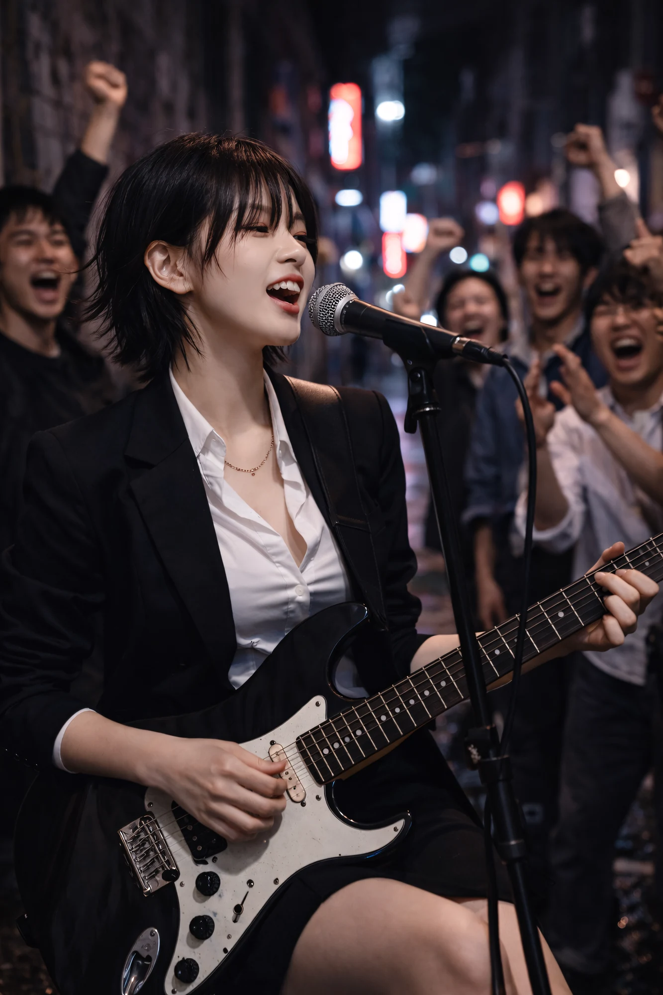 도시 거리에서 기타를 연주하는 SHINHWI