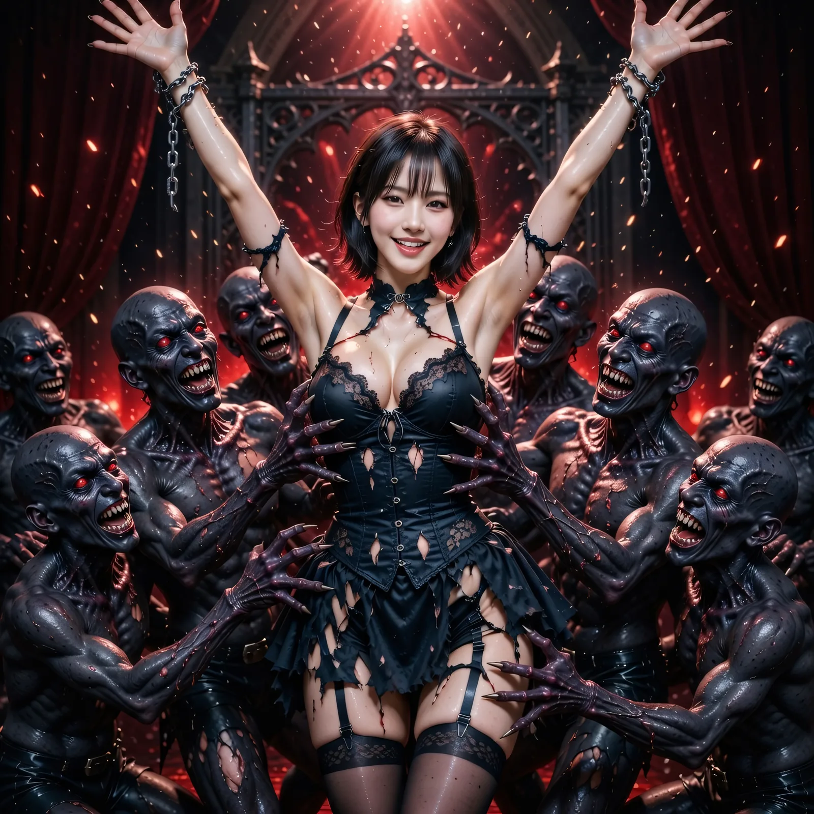붉은 불빛 속 망자들에게 둘러싸인 SHINHWI