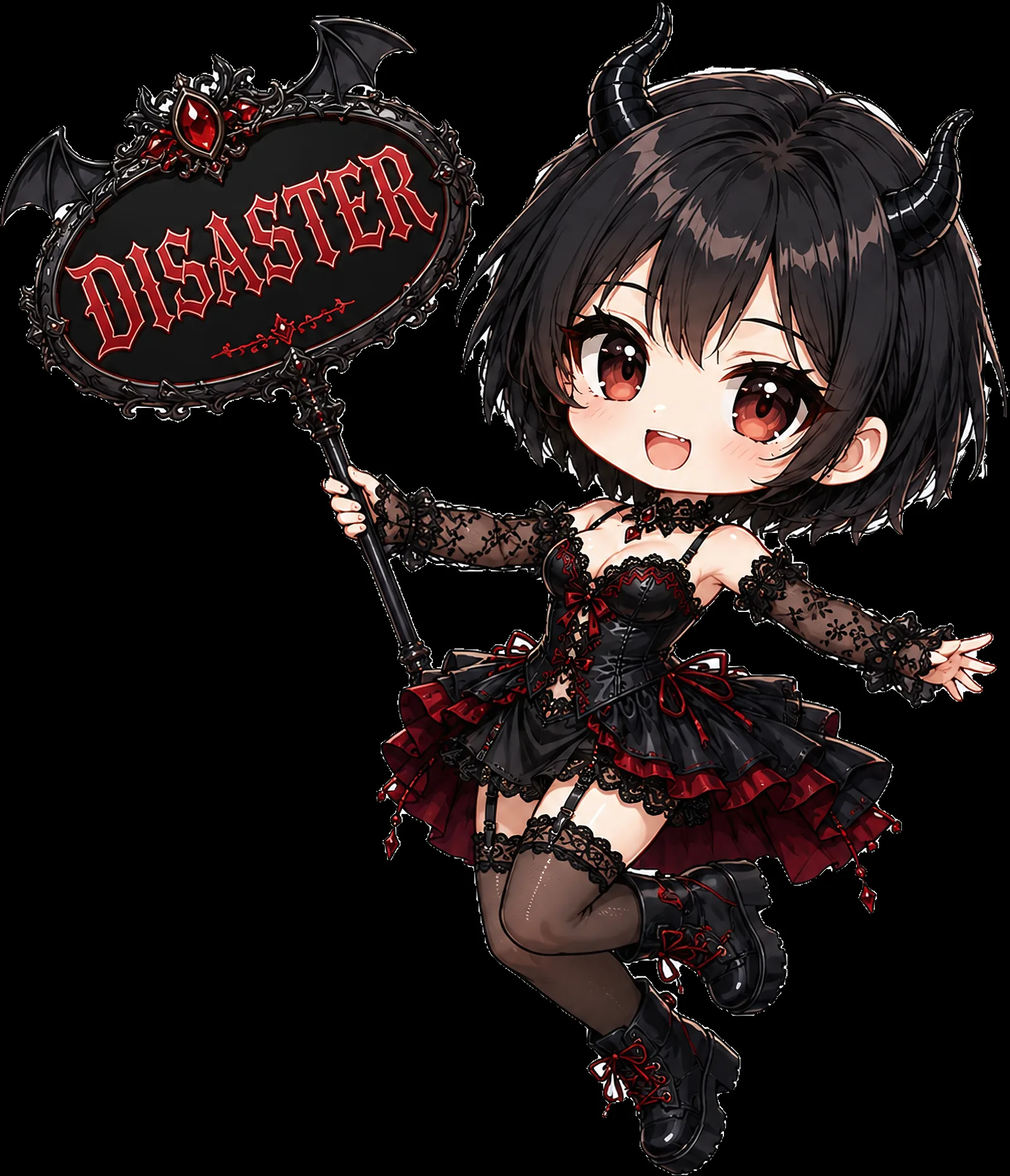 DISASTER 팻말을 든 악마 캐릭터 SHINHWI